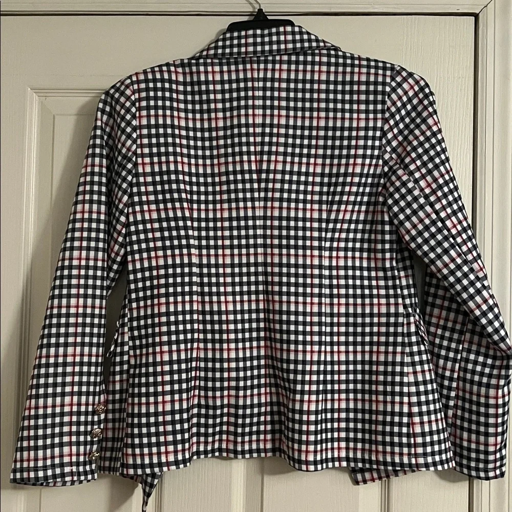 Sentmoon regular lapel slim checkered blazer red pink blue white gold buttons - Picture 5 of 6